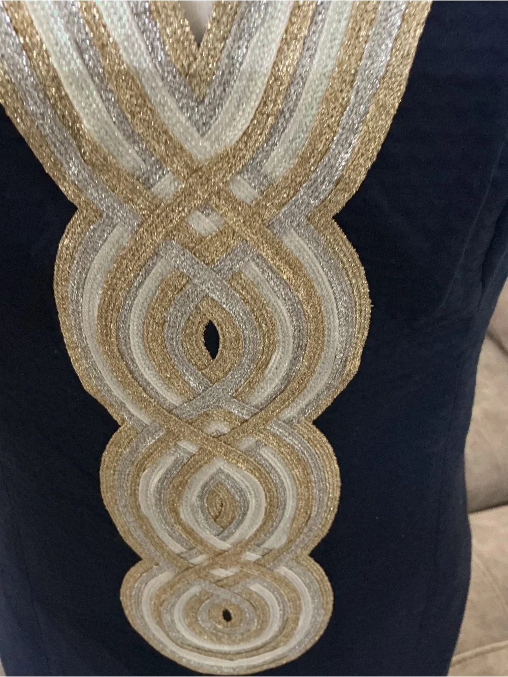 Lilly Pulitzer Navy Sleeveless V-Neck Mini Dress with Ivory Embellished Trim